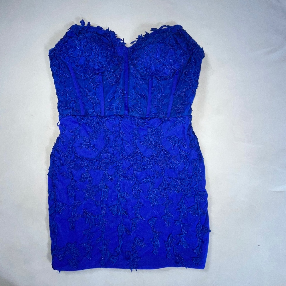 Never Worn Royal Blue Corset-Style Strapless Cocktail Dress Size 8 - Picture 2 of 10